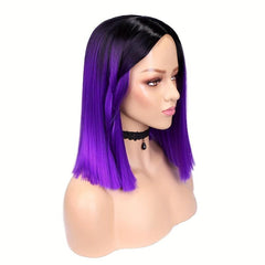 Purple Ombre Bob Wig Straight Short Length Hair For Women