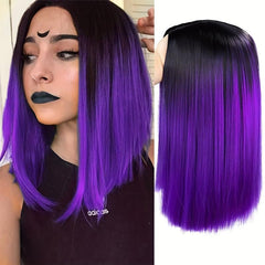 Purple Ombre Bob Wig Straight Short Length Hair For Women