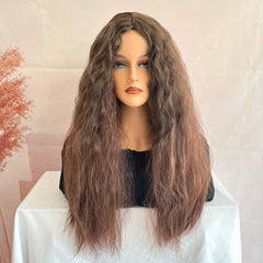 Dark Brown Long Curly Hair Wigs Synthetic Fiber Hair Replacement Wigs For Women