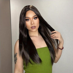 Dark Brown Long Curly Hair Wigs Synthetic Fiber Hair Replacement Wigs For Women