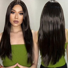Dark Brown Long Curly Hair Wigs Synthetic Fiber Hair Replacement Wigs For Women