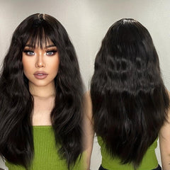 Dark Brown Long Curly Hair Wigs Synthetic Fiber Hair Replacement Wigs For Women