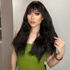 Dark Brown Long Curly Hair Wigs Synthetic Fiber Hair Replacement Wigs For Women
