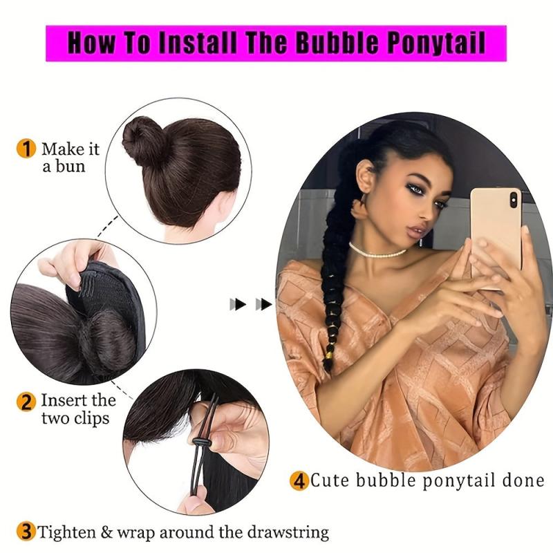 Afro Bubble Ponytail Extension 60 Long for Women Clip On Synthetic Hair Piece