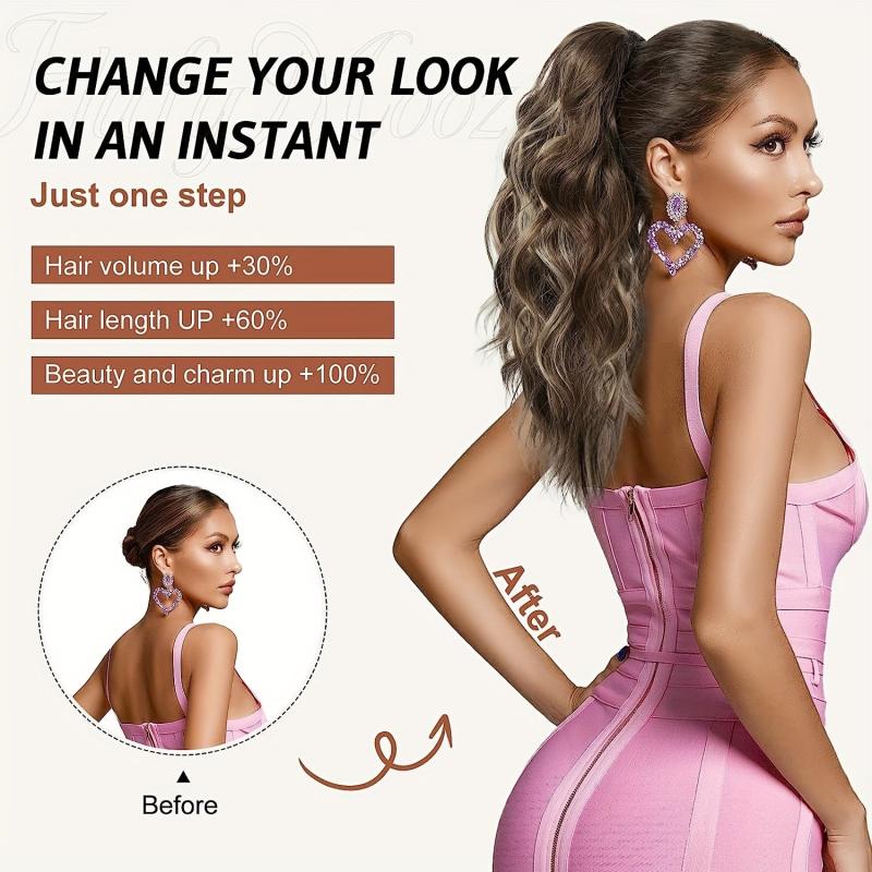 Long Curly Wavy Ponytail Extensions Natural Looking