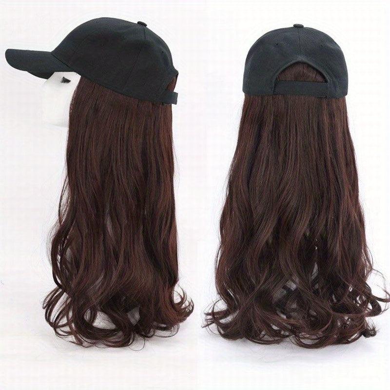 Long Curly Wigs With Baseball Cap Hats - 55-88 cm Synthetic Wavy Hair Extensions