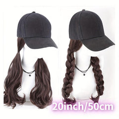 Long Curly Wigs With Baseball Cap Hats - 55-88 cm Synthetic Wavy Hair Extensions