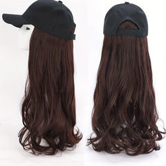Long Curly Wigs With Baseball Cap Hats - 55-88 cm Synthetic Wavy Hair Extensions