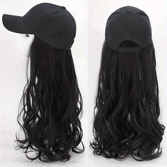 Long Curly Wigs With Baseball Cap Hats - 55-88 cm Synthetic Wavy Hair Extensions