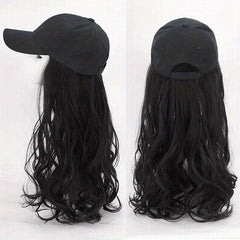 Long Curly Wigs With Baseball Cap Hats - 55-88 cm Synthetic Wavy Hair Extensions