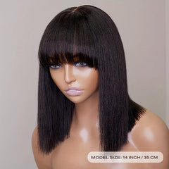 Short Bob Wigs with Hair Bangs for Women Natural Looking Synthetic Full Hair