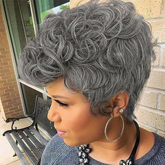 Short Pixie Cut Curly Wig with Bangs Natural 1B
