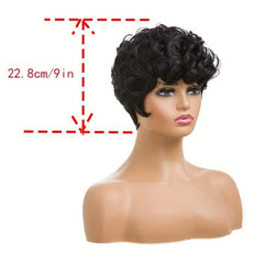 Short Pixie Cut Curly Wig with Bangs Natural 1B