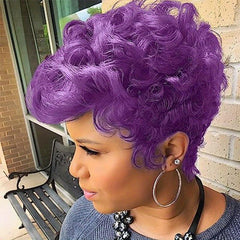 Short Pixie Cut Curly Wig with Bangs Natural 1B
