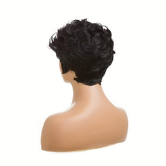 Short Pixie Cut Curly Wig with Bangs Natural 1B
