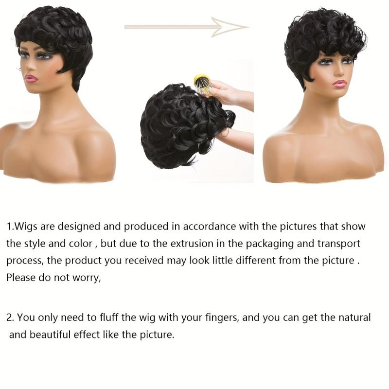 Short Pixie Cut Curly Wig with Bangs Natural 1B