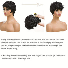 Short Pixie Cut Curly Wig with Bangs Natural 1B