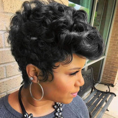 Short Pixie Cut Curly Wig with Bangs Natural 1B