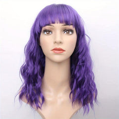 35 56 Cm Colored Short Wavy Wig With Bangs Natural Bob Look Synthetic Fibre Wig