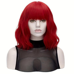 35 56 Cm Colored Short Wavy Wig With Bangs Natural Bob Look Synthetic Fibre Wig