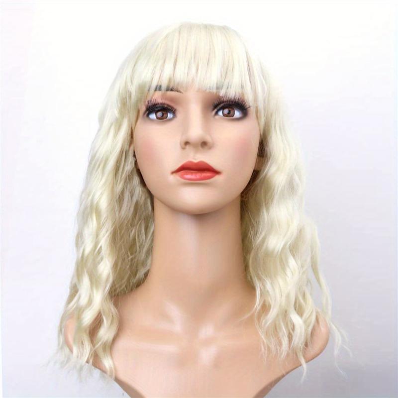 35 56 Cm Colored Short Wavy Wig With Bangs Natural Bob Look Synthetic Fibre Wig