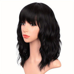 Purple Short Curly Wavy Bob Wig for Women Synthetic Cosplay Party Wig with Bangs