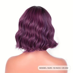 Purple Short Curly Wavy Bob Wig for Women Synthetic Cosplay Party Wig with Bangs