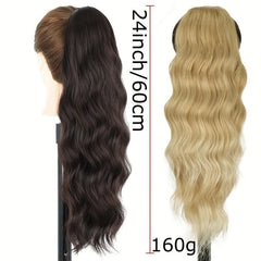 Wavy Hair Extensions Drawstring Clip Body Wave Ponytail Synthetic 60-96 cm