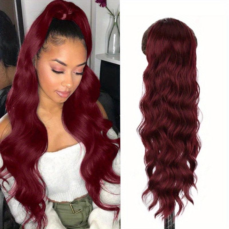 Wavy Hair Extensions Drawstring Clip Body Wave Ponytail Synthetic 60-96 cm