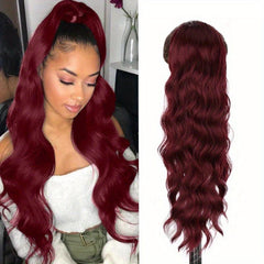Wavy Hair Extensions Drawstring Clip Body Wave Ponytail Synthetic 60-96 cm