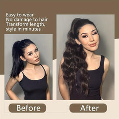 Wavy Hair Extensions Drawstring Clip Body Wave Ponytail Synthetic 60-96 cm