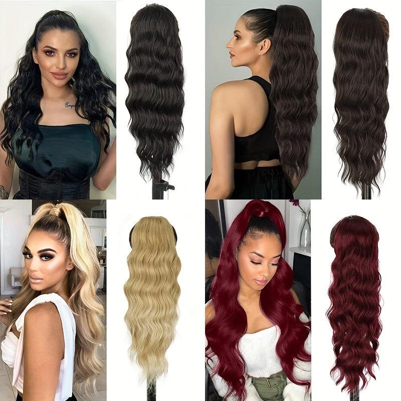 Wavy Hair Extensions Drawstring Clip Body Wave Ponytail Synthetic 60-96 cm