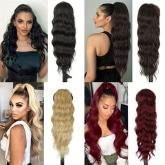 Wavy Hair Extensions Drawstring Clip Body Wave Ponytail Synthetic 60-96 cm