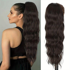 Wavy Hair Extensions Drawstring Clip Body Wave Ponytail Synthetic 60-96 cm
