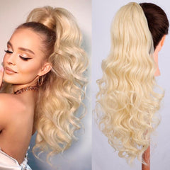 Wavy Golden Hair Drawstring Ponytail Extension - 45-72 cm