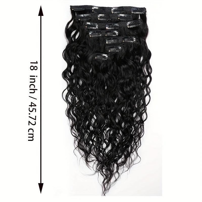 8pcs Water Wave Human Hair Clip-In Extensions for Women