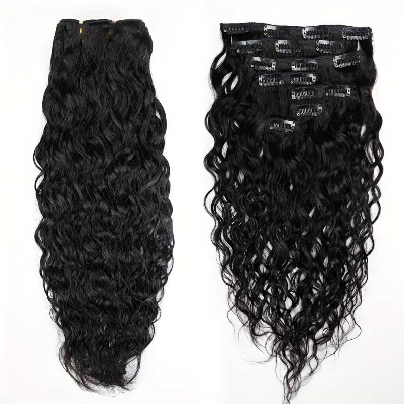 8pcs Water Wave Human Hair Clip-In Extensions for Women