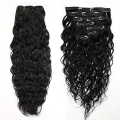 8pcs Water Wave Human Hair Clip-In Extensions for Women