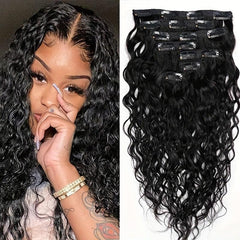 8pcs Water Wave Human Hair Clip-In Extensions for Women