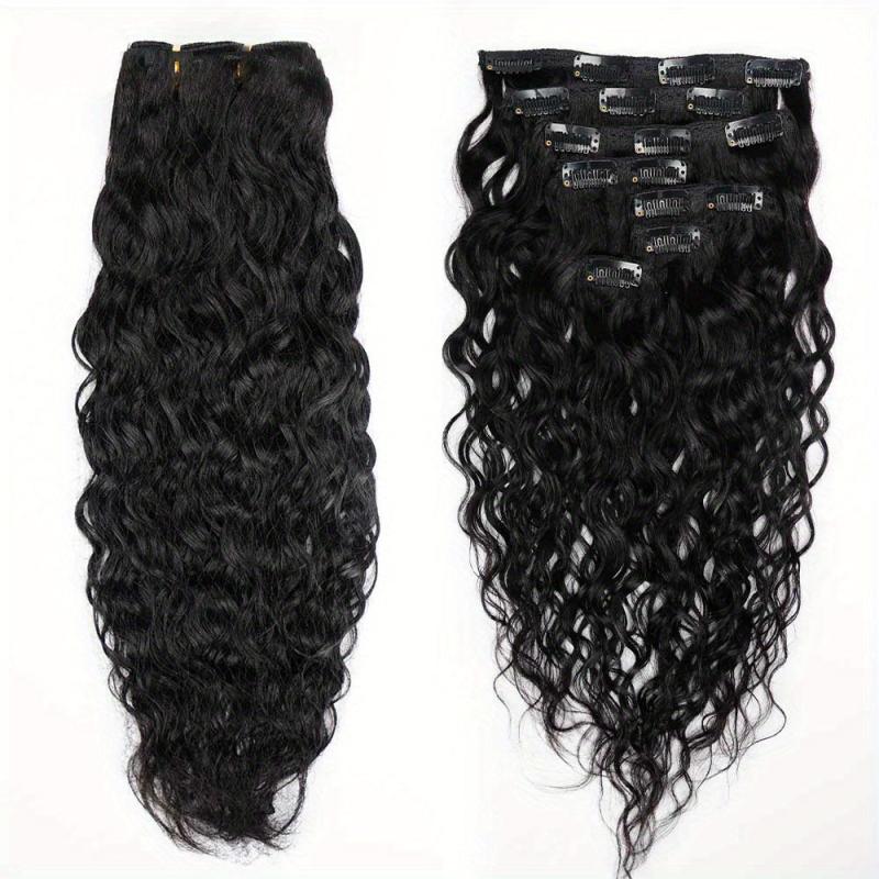 8pcs Water Wave Human Hair Clip-In Extensions for Women