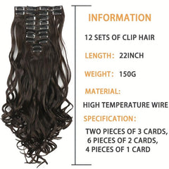 12 Pcs Long Curly Wavy Hair Extensions Synthetic Fiber Hair Pieces