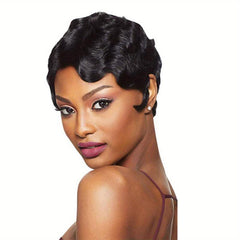 15 24 Cm Short Water Wave Pixie Cut Wigs for Women Synthetic Fiber None Lace