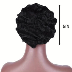 15 24 Cm Short Water Wave Pixie Cut Wigs for Women Synthetic Fiber None Lace