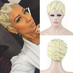 15 24 Cm Short Water Wave Pixie Cut Wigs for Women Synthetic Fiber None Lace