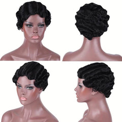 15 24 Cm Short Water Wave Pixie Cut Wigs for Women Synthetic Fiber None Lace