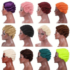 15 24 Cm Short Water Wave Pixie Cut Wigs for Women Synthetic Fiber None Lace