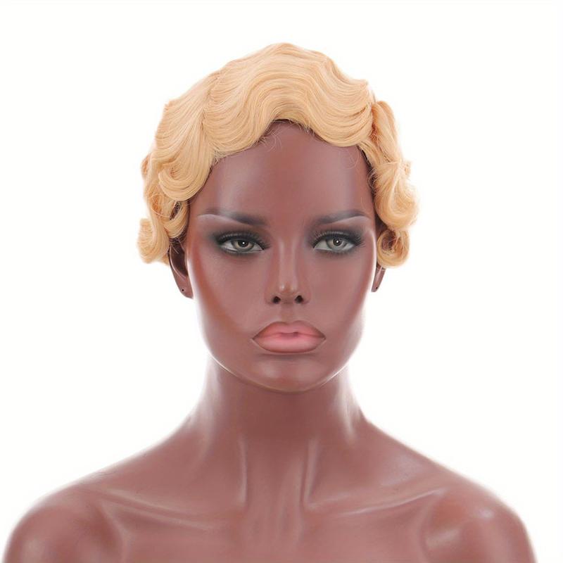 15 24 Cm Short Water Wave Pixie Cut Wigs for Women Synthetic Fiber None Lace