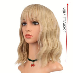 35 56 Cm Pink Bob Wavy Hair Wigs Shoulder Length Wavy Curly Hair Wigs With Bangs