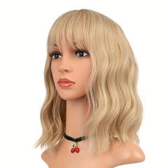 35 56 Cm Pink Bob Wavy Hair Wigs Shoulder Length Wavy Curly Hair Wigs With Bangs