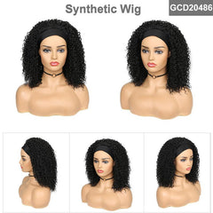 Curly Headband Wig Short Bob Kinky Curly Synthetic Wig Wet And Wavy 1B 30 16inch